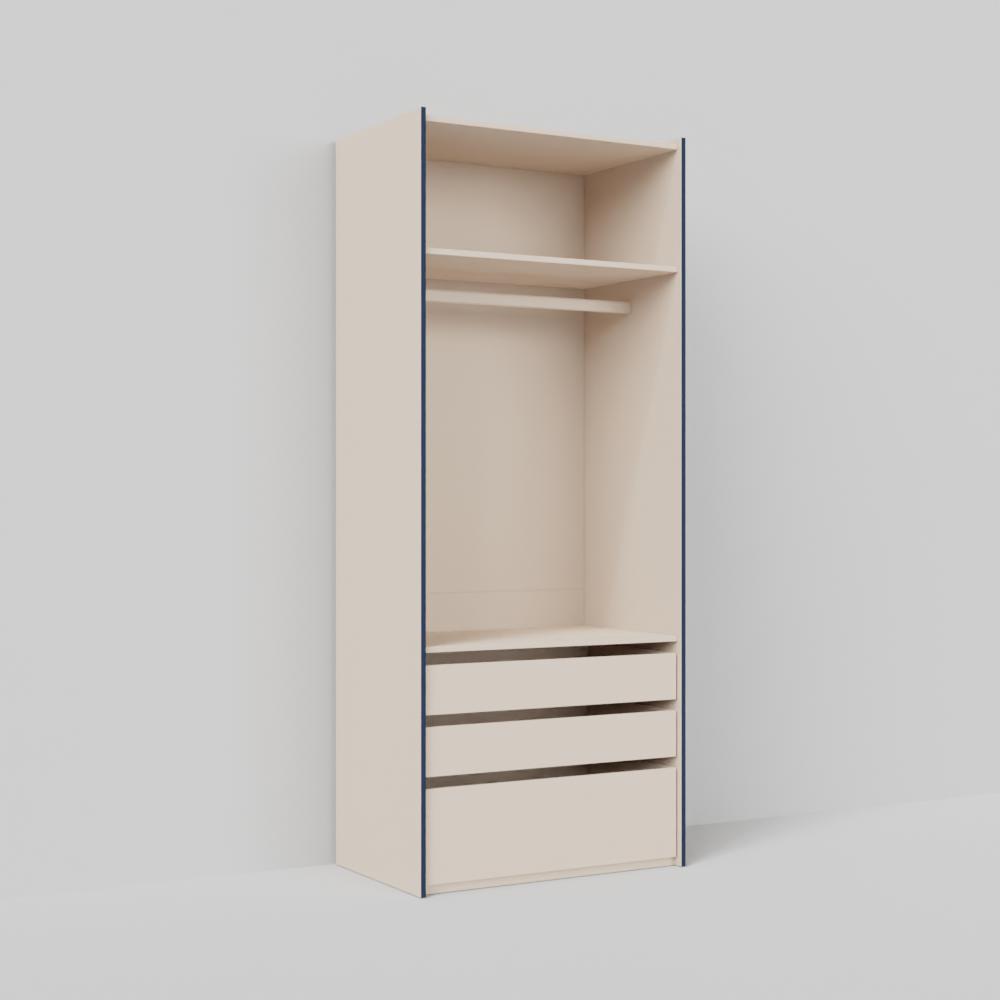 Edge Wardrobe in Sand and Blue with Internal Drawers and Rail