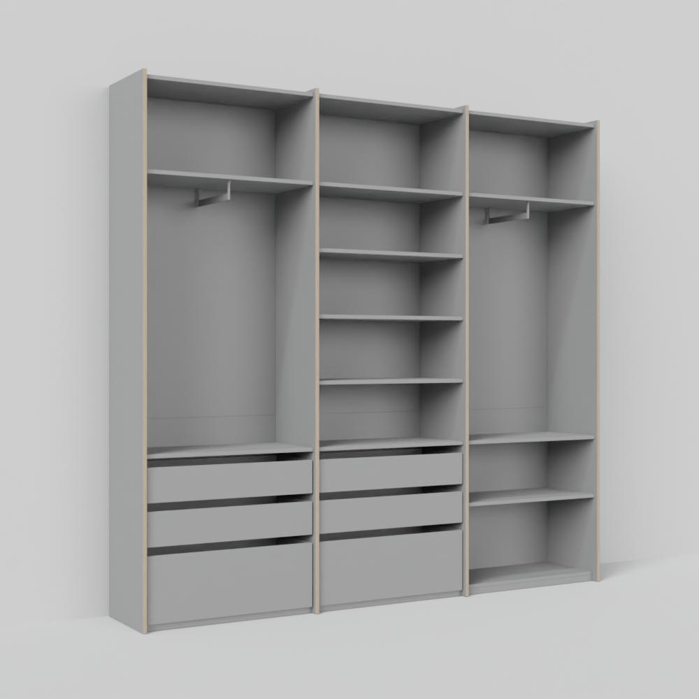 Edge Wardrobe in Grey with Internal Drawers and Rail