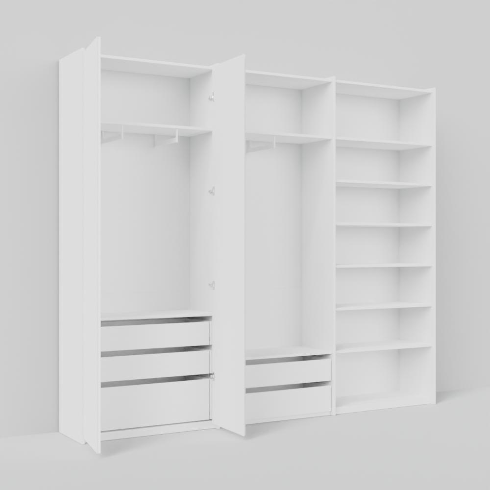 Edge Wardrobe in White with Internal Drawers and Rail