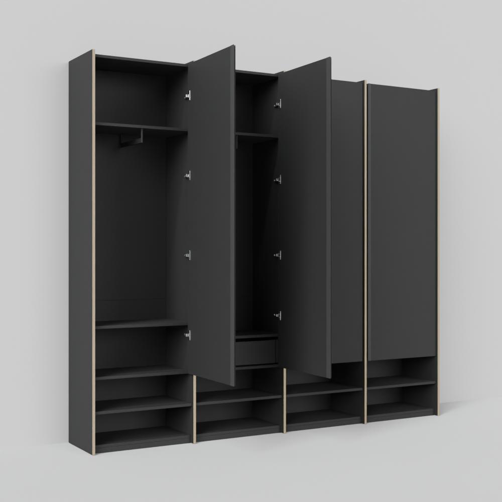 Edge Wardrobe in Black with Internal Drawers and Rail