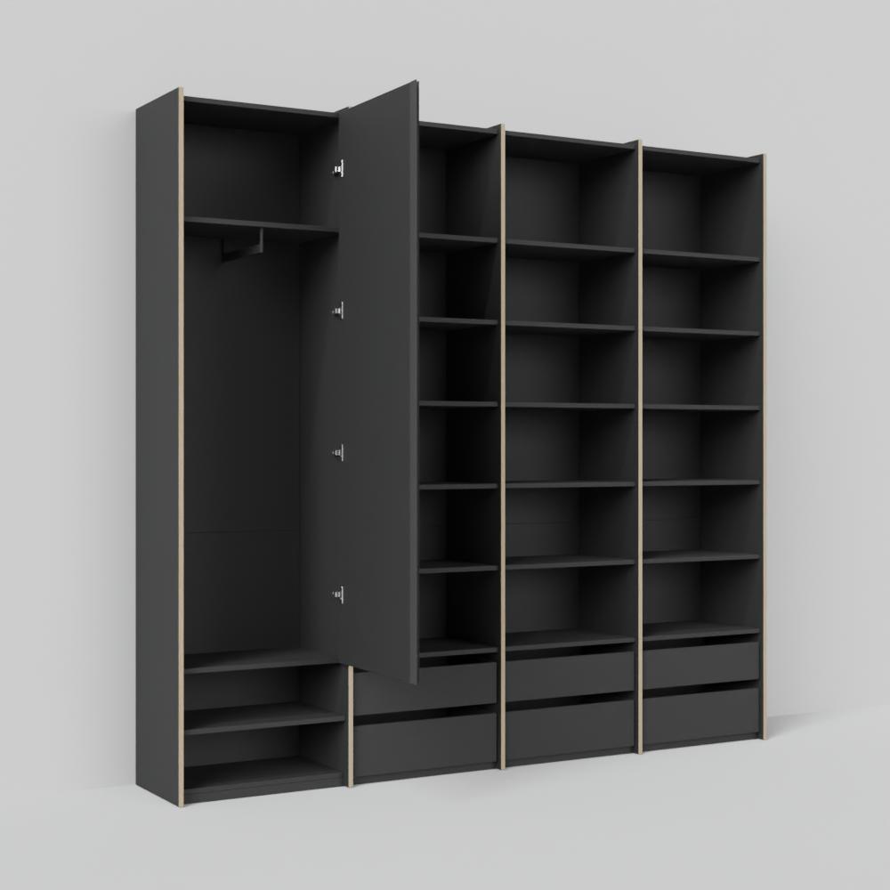 Edge Wardrobe in Black with Internal Drawers and Rail