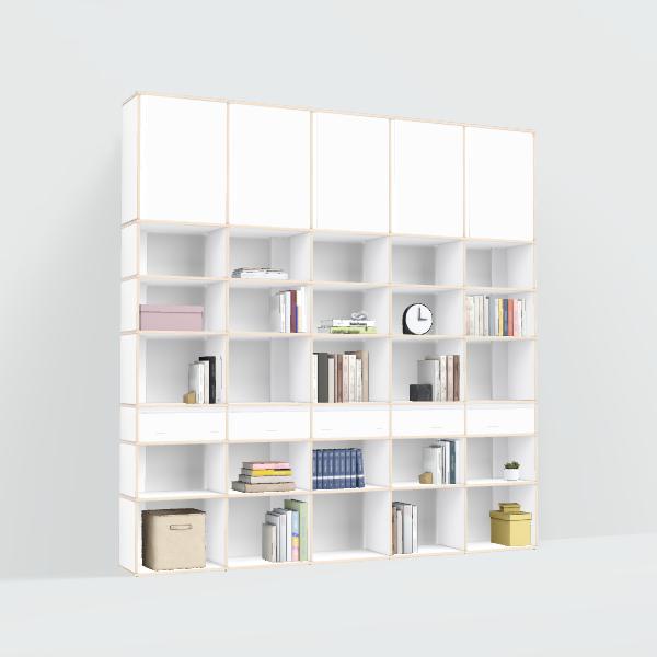 Wall Storage in White with Doors and Drawers