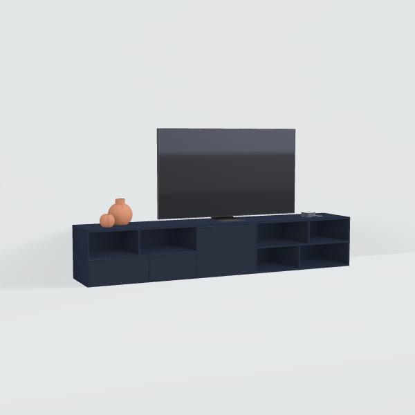 Tv Stand in Blue with Drawers and Backpanels