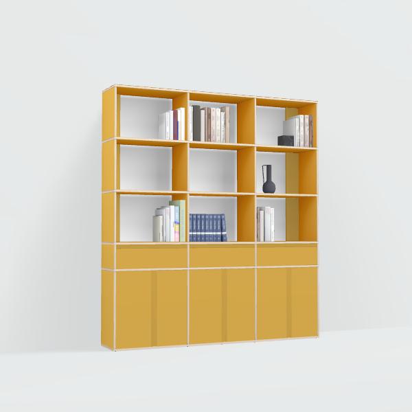 Wall Storage in Yellow with Doors and Drawers