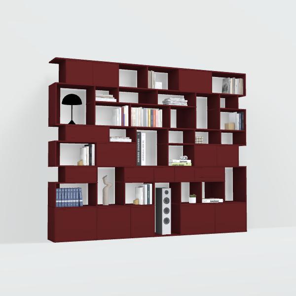 Wall Storage in Burgund with Doors and Drawers