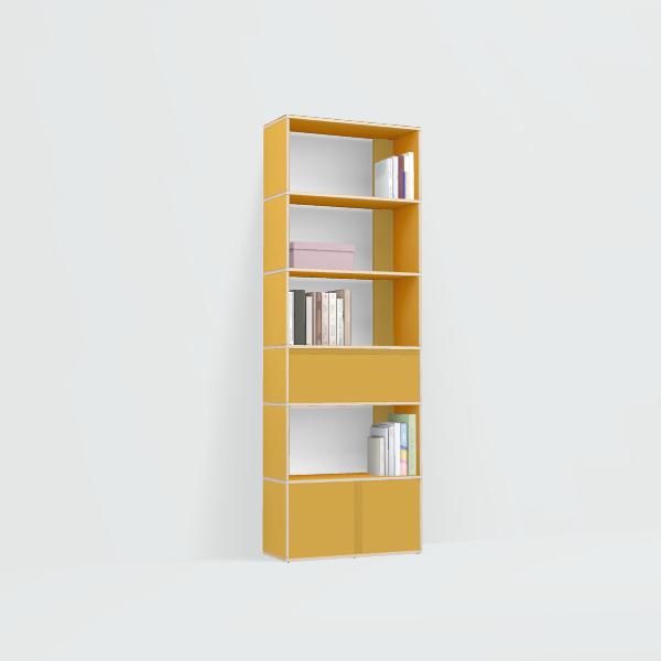 Bookcase in Yellow with Doors and Drawers