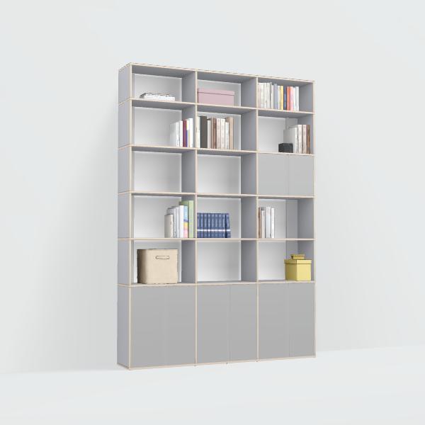 Bookcase in Grey with Doors and Bottom Storage