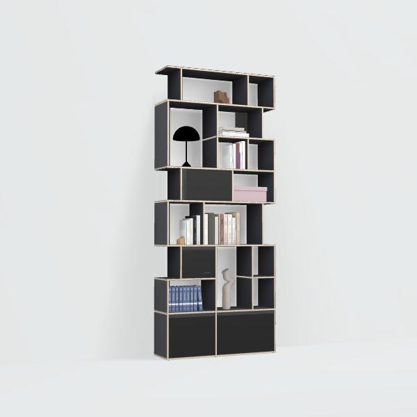Bookcase in Black with Doors and Drawers