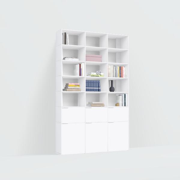 Bookcase in White with Doors and Bottom Storage