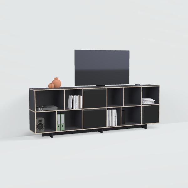 Tv Stand in Black with Doors and Drawers