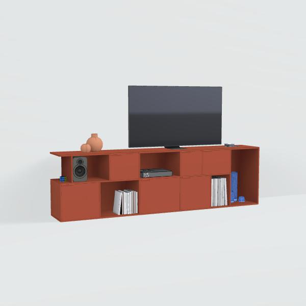 Tv Stand in Terracota with Doors and Drawers