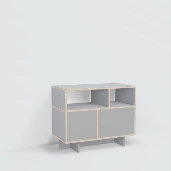 Bedside Table in Grey with Doors and Plinth