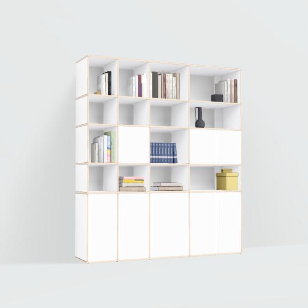 Bookcase in White with Doors and Bottom Storage