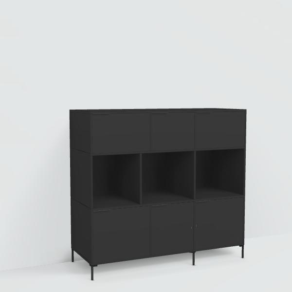 Shoe Rack in Black with Doors and Drawers