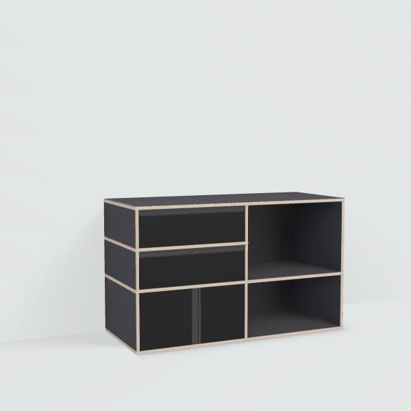 Shoe Rack in Black with Doors and Drawers