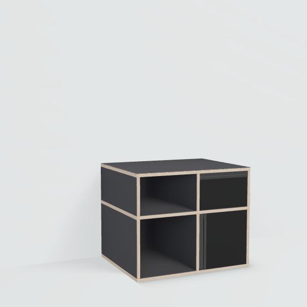 Bedside Table in Black with Doors and Drawers