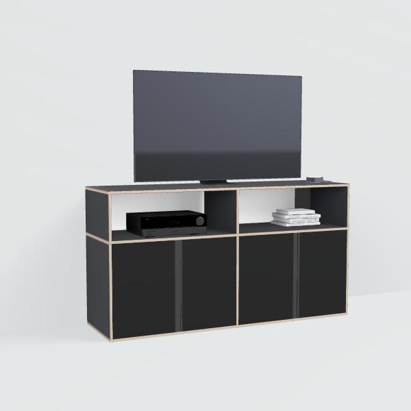 Tv Stand in Black with Doors and Bottom Storage