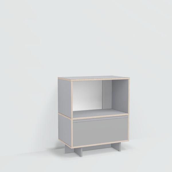 Bedside Table in Grey with Drawers and Plinth