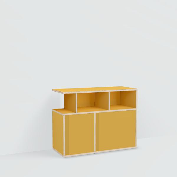 Bedside Table in Yellow with Doors and Backpanels