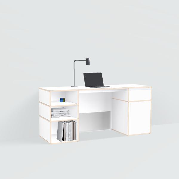 Desk in White with Doors and Drawers