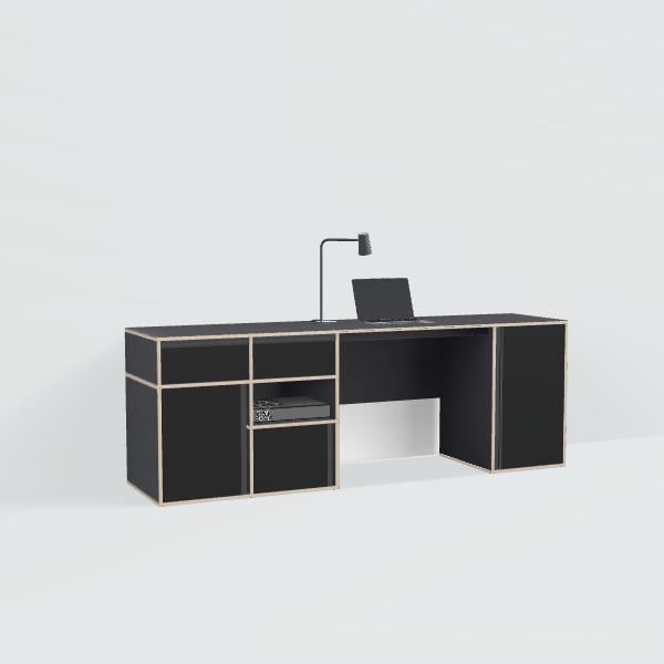 Desk in Black with Doors and Drawers