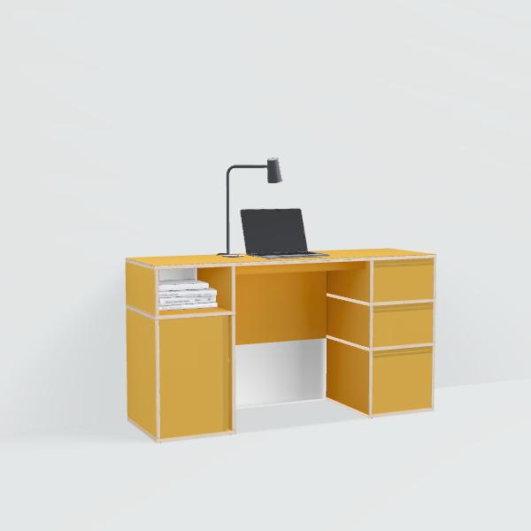 Desk in Yellow with Doors and Drawers