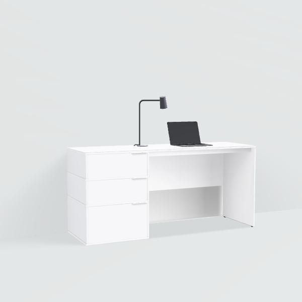 Desk in White with Drawers and Cable Management