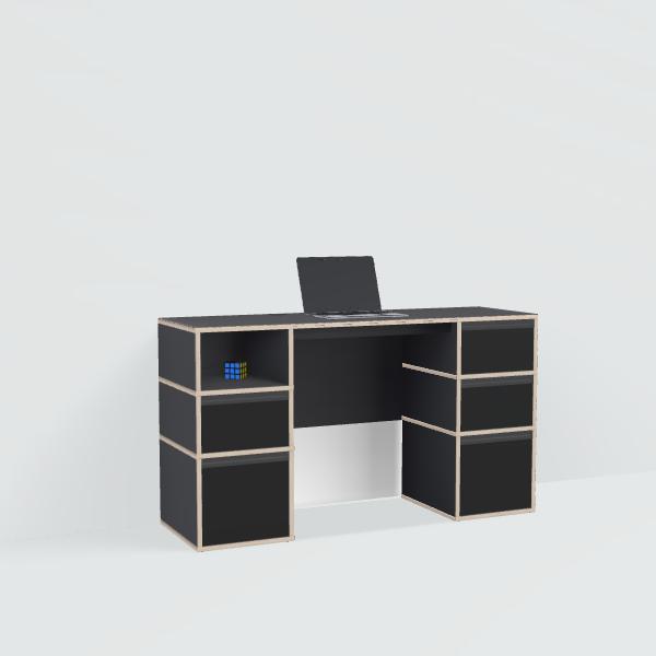 Desk in Black with Drawers and Backpanels
