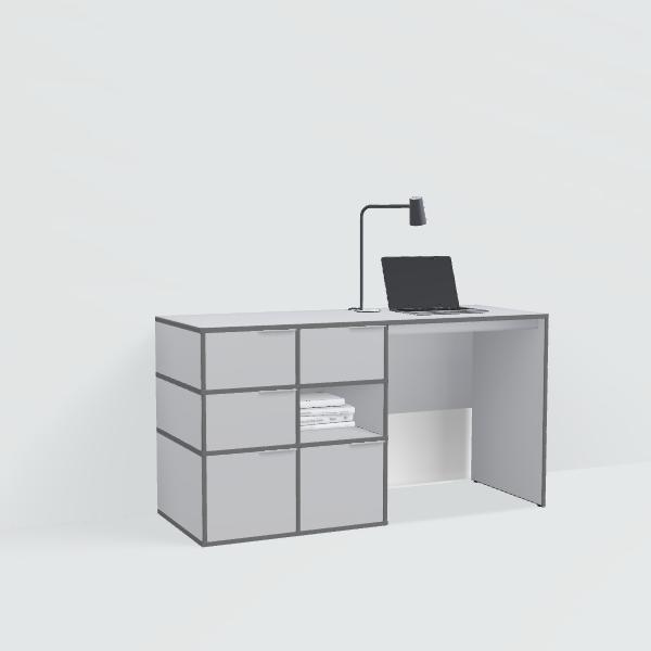 Desk in Grey with Doors and Drawers