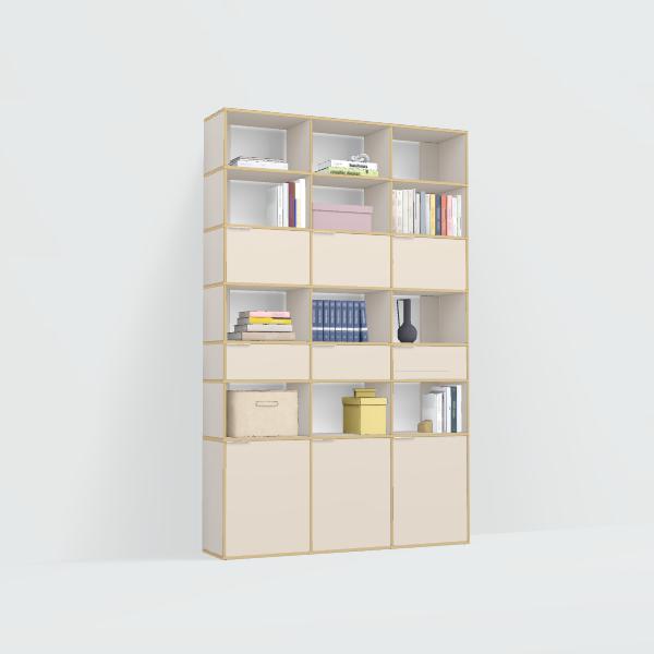 Bookcase in Sand and Yellow with Doors and Drawers