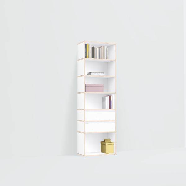 Bookcase in White with Drawers and Backpanels