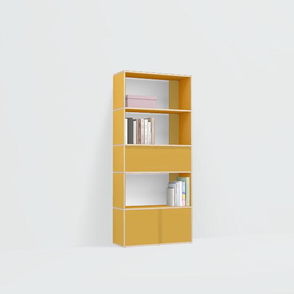 Bookcase in Yellow with Doors and Drawers