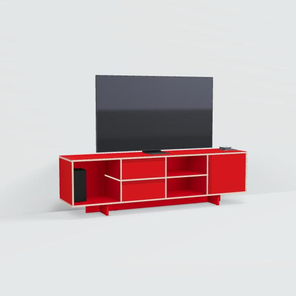 Tv Stand in Red with Doors and Drawers