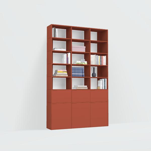 Bookcase in Terracota with Doors and Bottom Storage