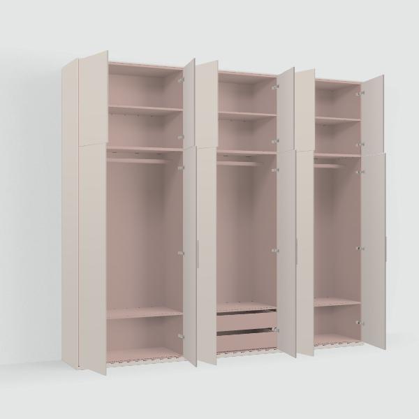 Tone Wardrobe in Beige and Pink with Internal Drawers and Rail