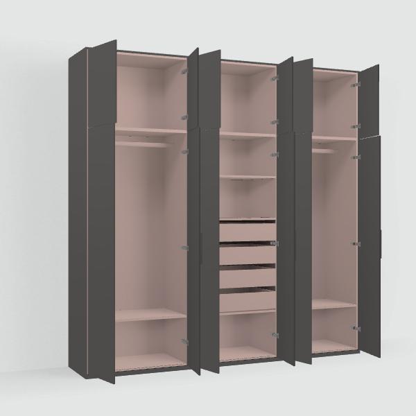 Tone Wardrobe in Graphite and Pink with Internal Drawers and Rail