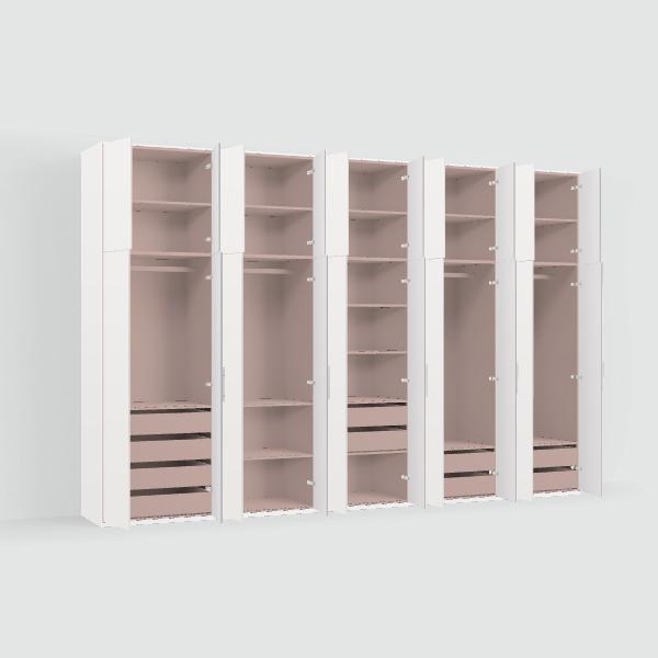Tone Wardrobe in White and Pink with Internal Drawers and Rail