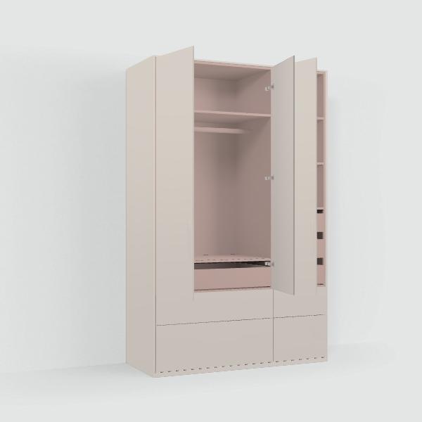 Tone Wardrobe in Beige and Pink with Internal and External Drawers